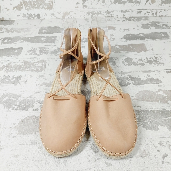 NEW Eileen Fisher Tan Leather Lace Up Back Zip Closed Toe Espadrilles V473 - Picture 3 of 11